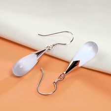 Womens Moonstone Opal Drop Hook Earrings 925 Sterling Silver Jewellery Gift UK
