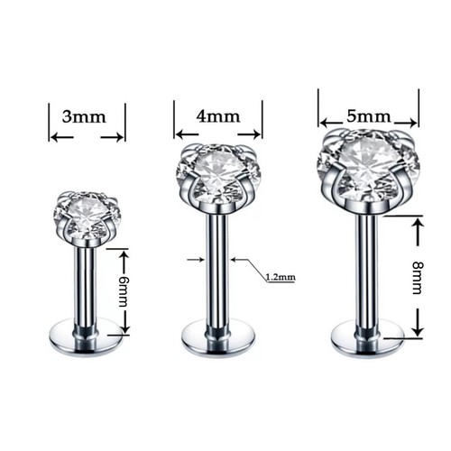 Cartilage Earrings Stud Piercing Gem Flat Disc Back Tragus Nose Helix Labret UK - Picture 2 of 14