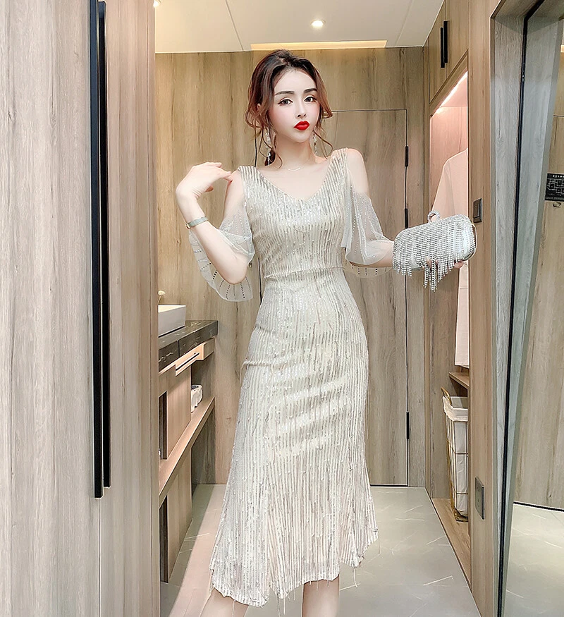 Glitter cold shoulder tassel best sale dress