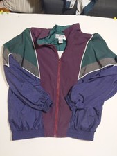 Vtg 90s Lavon Lined Windbreaker Jacket Green Burgundy Blue Track Jack Large