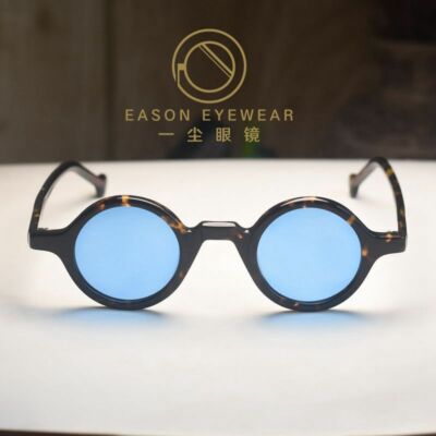 Vintage round blue sunglasses men John Lennon tortoise acetate