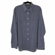 Robert Graham Mens XL Blue Green Striped Point Collar Button Front Dress Shirt