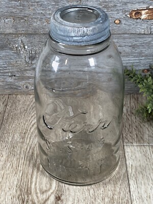 Old Kerr Canning Jar 1/2 Gal Size Fruit Jar w/Presto Glass Insert 1915 Mason