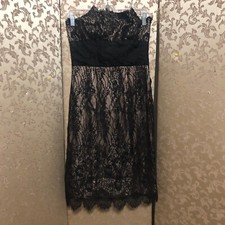 Ralph Lauren Black Beige Lace Big Bow Strapless Dress Size 4