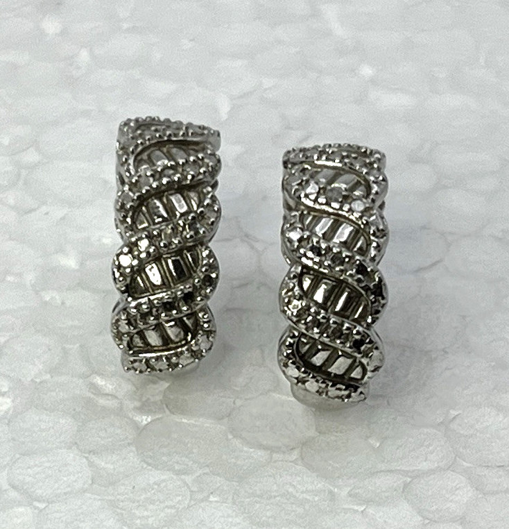 DIAMOND CHIP Solid Sterling Silver 925 Pierced Po… - image 4