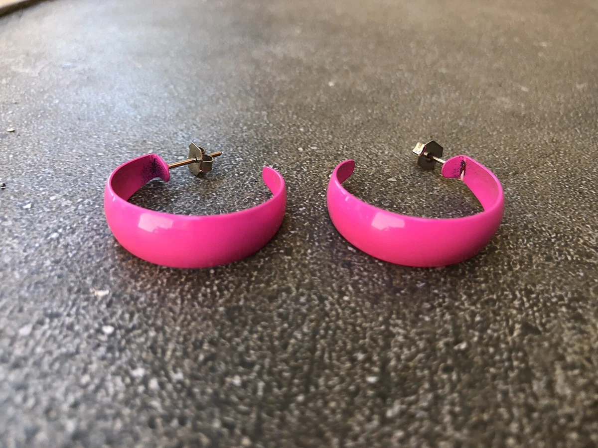 Vintage 80 s Hot Pink Hoop Earrings eBay