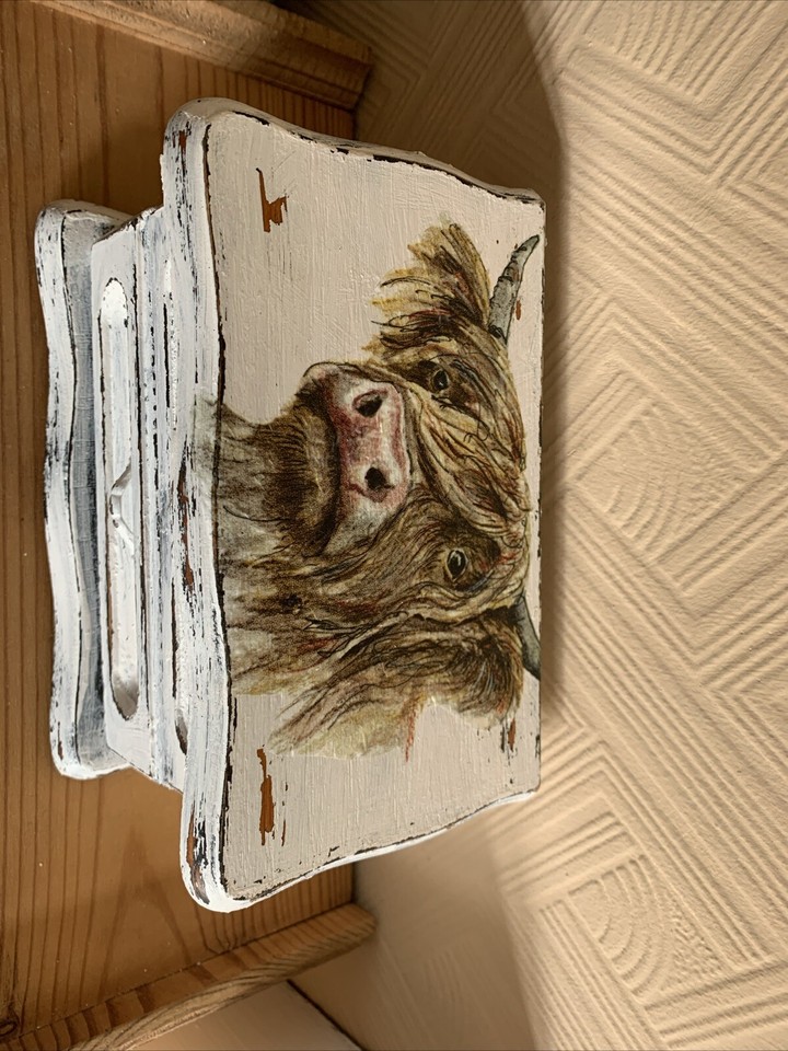 Highland Cow Decorated wooden box with compartments/ Jewellery Gift