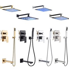 LED Rainfall Shower Head Combo Faucet Set Shower System Tub Spout w/ Mixer Valve