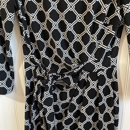 Lauren Ralph Lauren Black White Geometric Print Faux Wrap Dress Size 4 Old Money - Picture 2 of 9