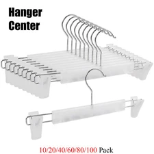 100Pack Plastic Clothes Skirt Trouser Pants Hanger with Adjustable Clips 12"wide