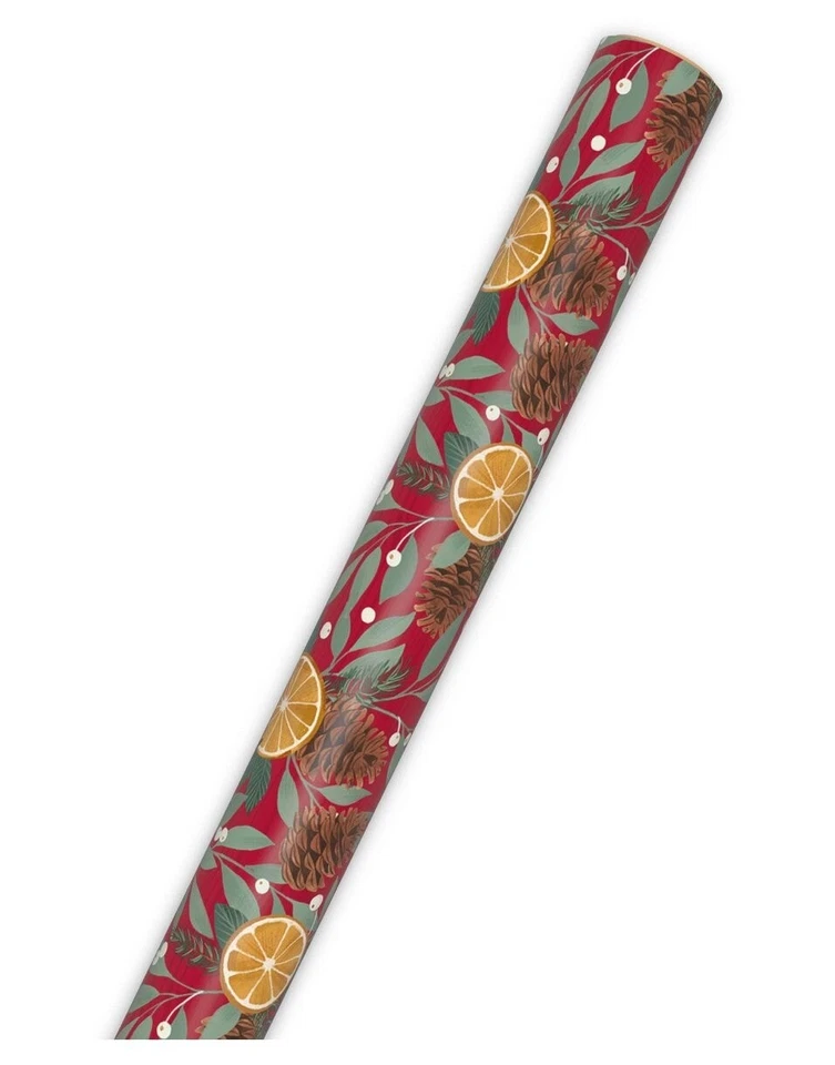 Hallmark Wrapping Paper Christmas Pinecones & Mistletoe Red 22.5 sq ft Roll Gift - Image 3 of 4