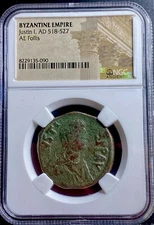 Ancient Byzantine Empire Coin 518-527 AD NGC Genuine Certified Justin I  Nice