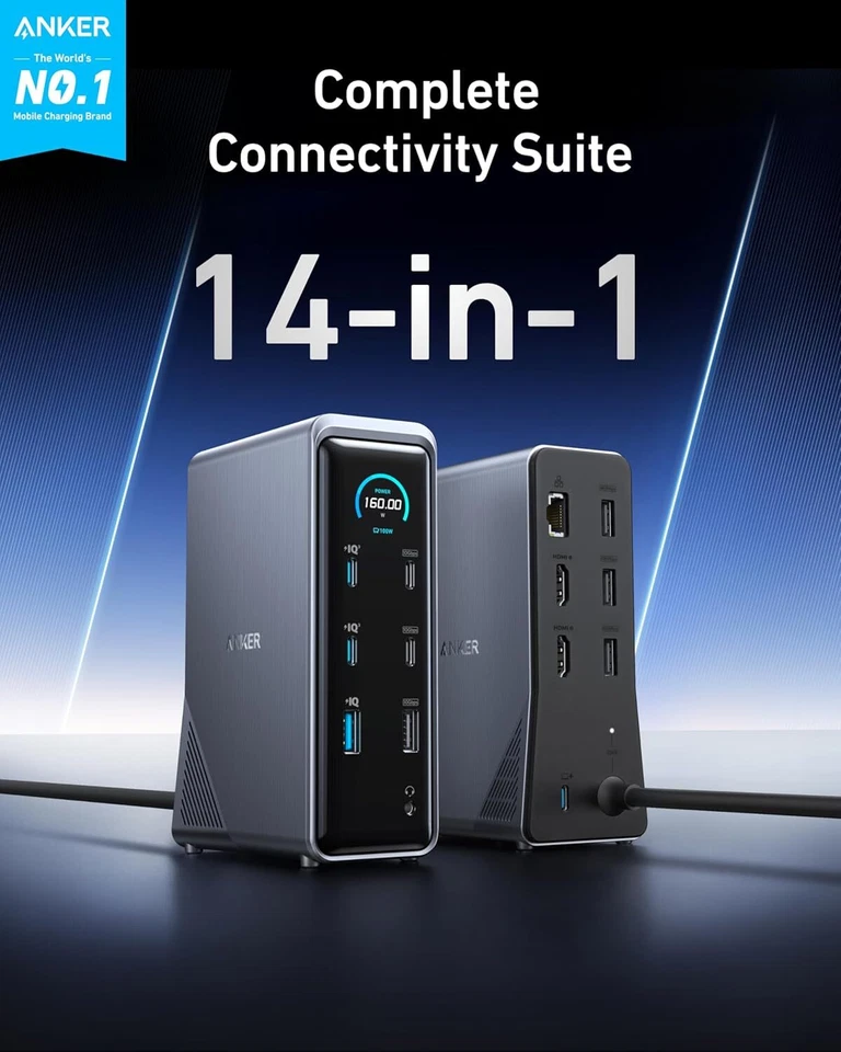 Estación de Acoplamiento Anker Prime 14 Puertos 160W USB-C 10Gbps Transferencia Interfaz Inteligente Foto 2 de 4