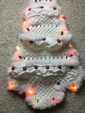 Vintage Handmade Macrame Christmas Tree 35 inch Wall Hanging Lights Mail Holder