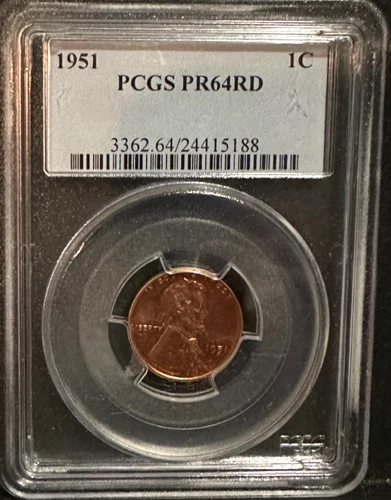 1951 PROOF LINCOLN WHEAT CENT PCGS PR64RD