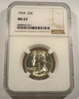 1954 NGC MS67 WASHINGTON QUARTER 25c SILVER MS 67