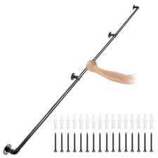 Uimoso Pipe Stair Handrail Staircase Handrail 9 FT Carbon Steel Wall Mounted