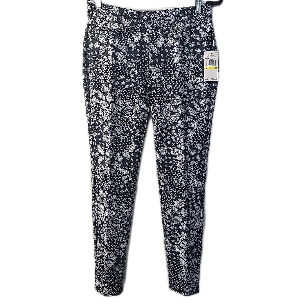 Michael Kors Womens Navy White Paisley Pull On Leggings Pants Sz M NWT MSRP $74