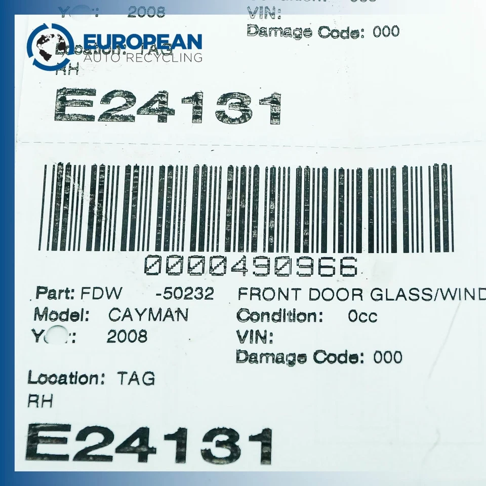 Ventana de vidrio puerta delantera derecha Porsche Cayman 2006-2012 98754251201 OEM Foto 4 de 4