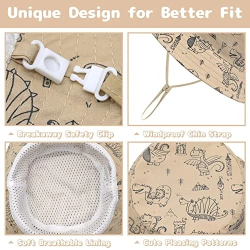 Sombrero para el sol para bebé Sombrero para bebé niño pequeño UPF 50+ 0-6 meses Z dinosaurio caqui Foto 3 de 4