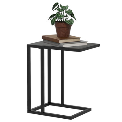 C Form Beistelltisch Schwarz Marmoroptik Spanplattenplatte Metallgestell 51,5H 45L