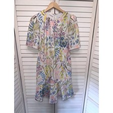 Calvin Klein Floral Sheath Dress Womens Multicolor Puff Sleeve Flounce Hem 4