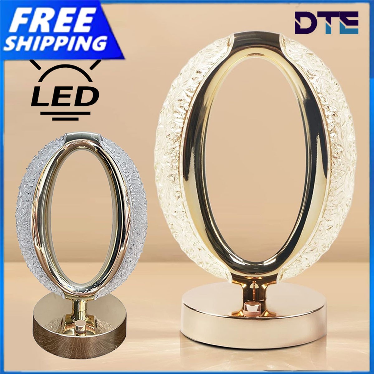 3 Colour LED Crystal Table Lamp Dimmable Bedside USB Night Light Bedroom Home AU