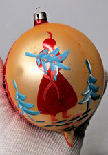 VTG Glass Pictured SANTA w TREE Jumbo DROP Christmas Ornament Fantasia Poland