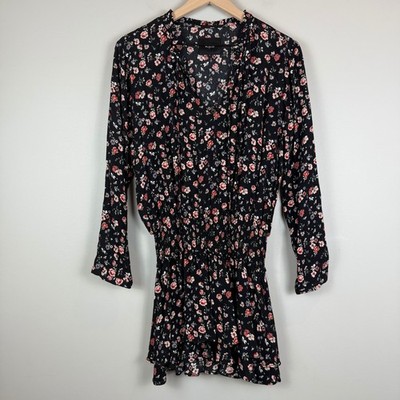 Rails Romee Mini Dress Women's Small Pink Rose Floral Print Split Neck Bohemian
