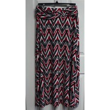 Rebecca Taylor O-Ring Chevron Print Maxi Skirt Red/Black/Grey/White Small 130