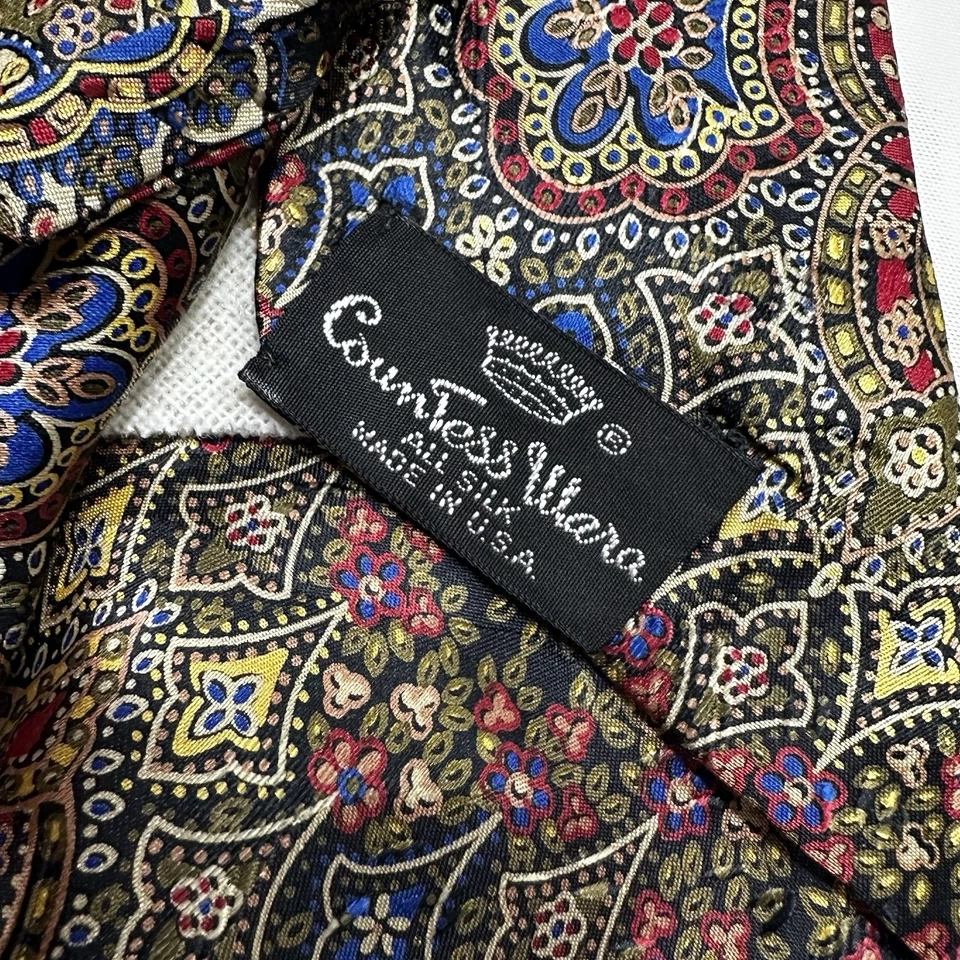 Corbata De Colección Condesa Mara Corbata de Lujo Multicolor Paisley 54" x 3.5" Hecha en EE. UU. Logo Foto 3 de 4