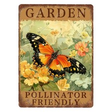 Metal Signs Garden Pollinator Friendly Funny Vintage Tin Sign Retro Wall Deco...