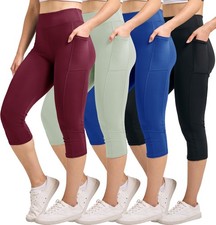 4 Pack: Women's Capri Leggings with Pockets Casual Yoga Workout Exercise Pant...