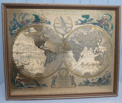 Vintage Il Mappamondo antike gegildete Weltkarte von Antonio Latta
