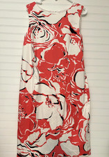 Talbots Sleeveless Knee Length Dress Women's 16 Lined Shift Coral Cream Pattern