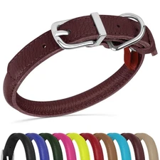 Rolled Leather Dog Collar Soft Roll Collars for Small Medium Large Dogs Puppy...