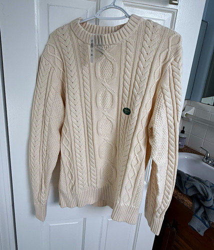 L.L.Bean Cream Cable-Knit Crew Neck 100% Cotton Pullover Sweater Men’s M
