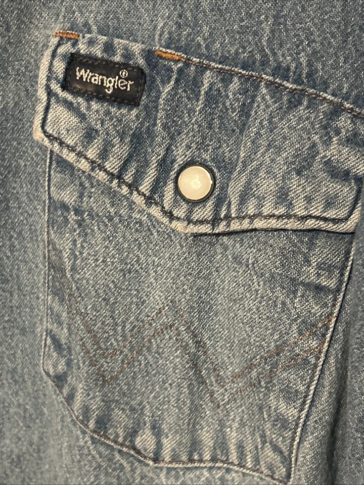 Vtg Distressed Denim Western Pearl Snap Denim Shirt Long Sleeve Grunge - Image 3 of 4