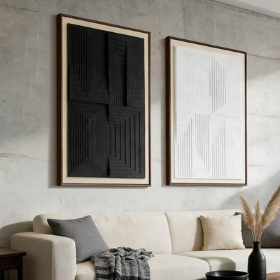 Thalasse 3D Textured Framed Abstract Wall Art for Bedroom, 2 Piece Modern Geo...