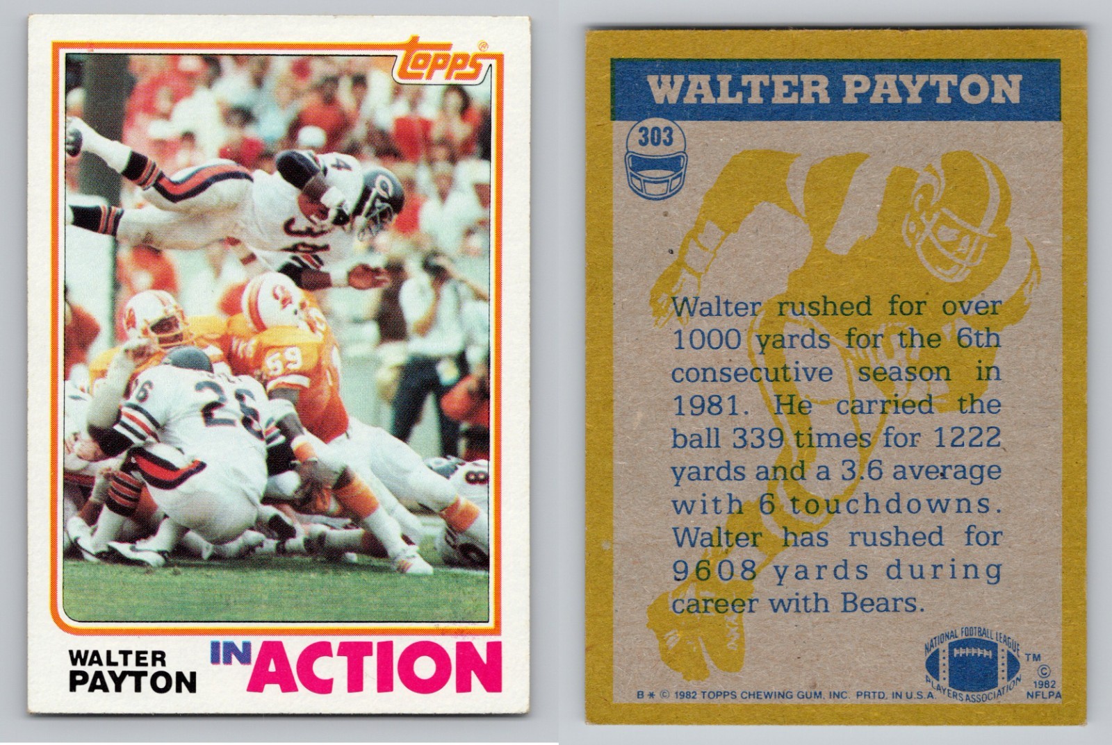 WALTER PAYTON  1982  IN ACTION  Topps  #303  Chicago Bears  WP3