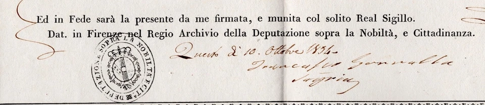 1854 Tuscany Royal Deputation Regulation of Nobility and Citizenship Certificate - Image 3 of 4