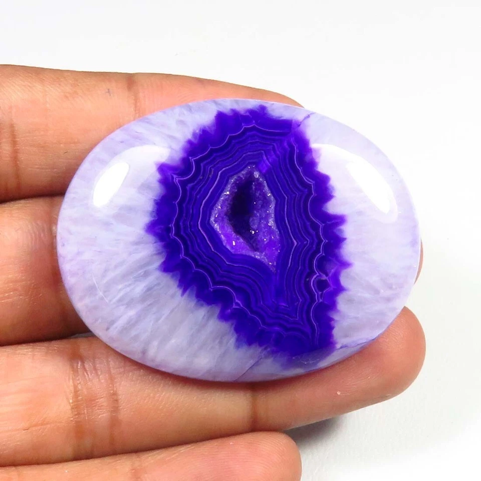 天然玛瑙窗 Geode Cabs 45x35 毫米紫色玛瑙椭圆形德鲁齐宝石 OD-1115 — 第 2/4 张图片