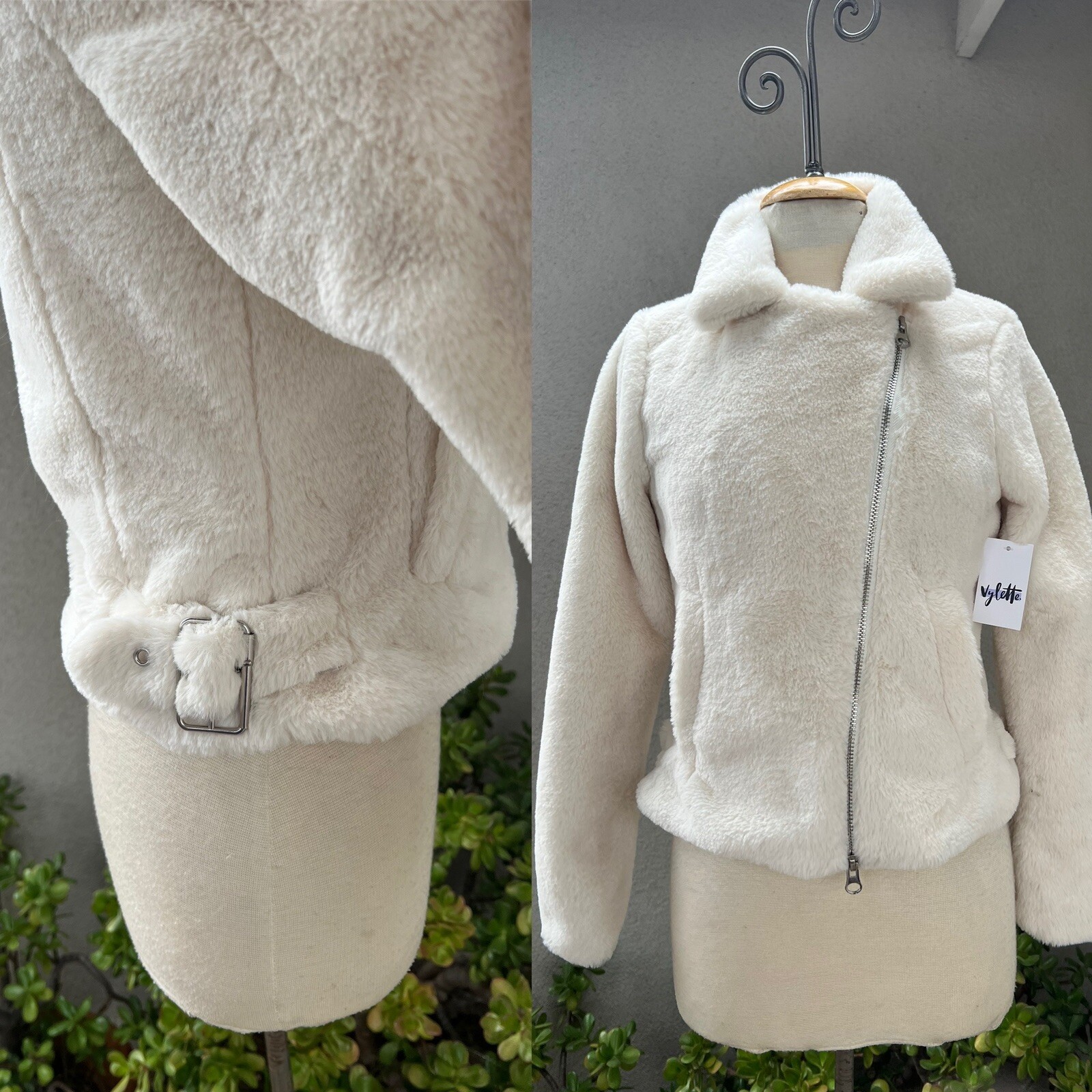 Vylette off white fuzzy jacket Small lined pockets - image 1