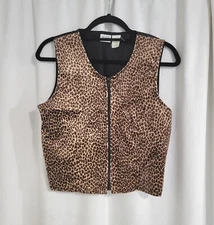 Sostanza Womens Medium/Large Leopard Print Vest Cinched Back Fran Fine