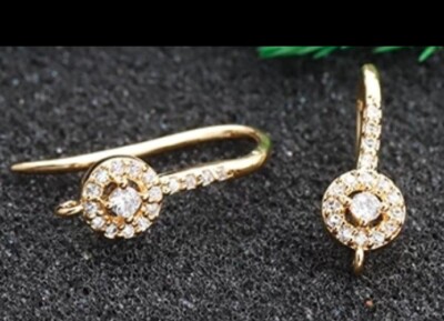 1 PAAR Ohrringe Earring für DIY Hakenverschluss  Golden mit Glänzendem Stein