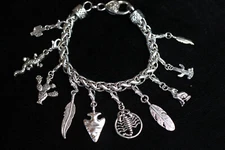 Southwest Theme Charm Bracelet Silver Pewter Charms 8" Interchangeable Cactus