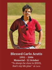 Blessed Carlo Acutis Eucharist Prayer Card, N...