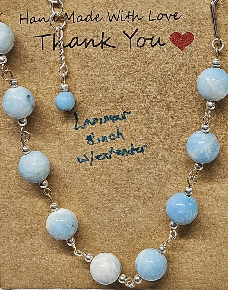 ARTISAN HAND CRAFTED LARIMAR 925 STERLING SILVER BRACELET 8 IN W/ 2 IN EXTENSION - Image 3 of 3