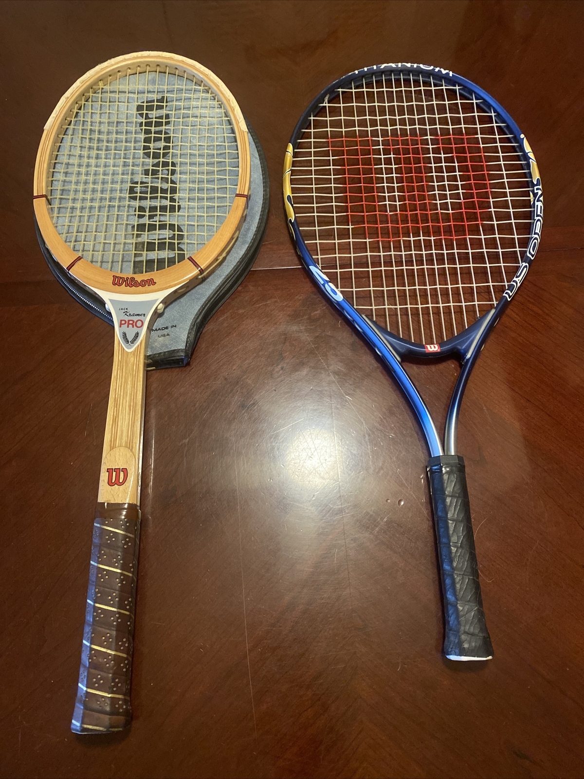 Vintage Jack Kramer Pro Tennis Wood Racket Wilson & 25 US Open Titanium ...