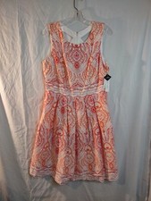 Sandra Darren Red And White Geometric Size 10 Tea Dress